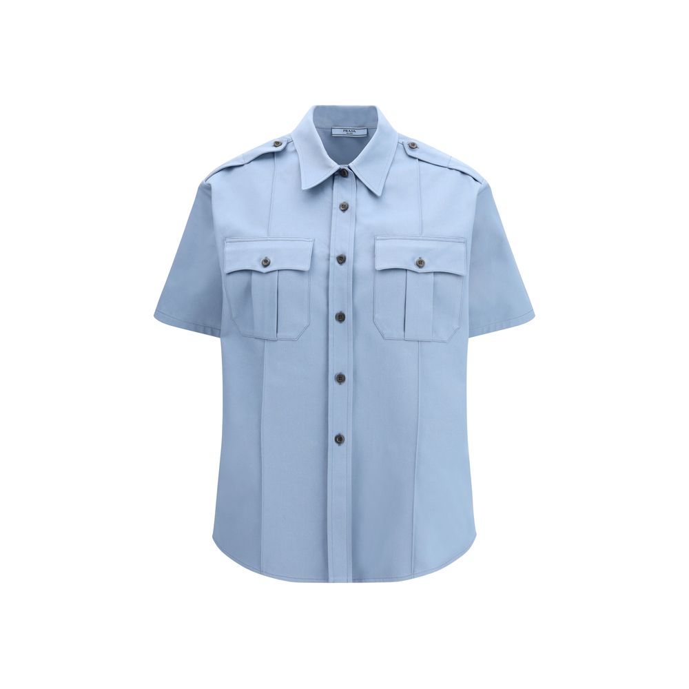 Prada Blue Cotton Shortsleeve Women's Shirt