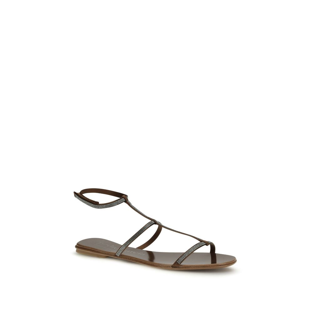 Pedro García Brown Calf Leather Bos Taurus Strap-On Women's Sandals