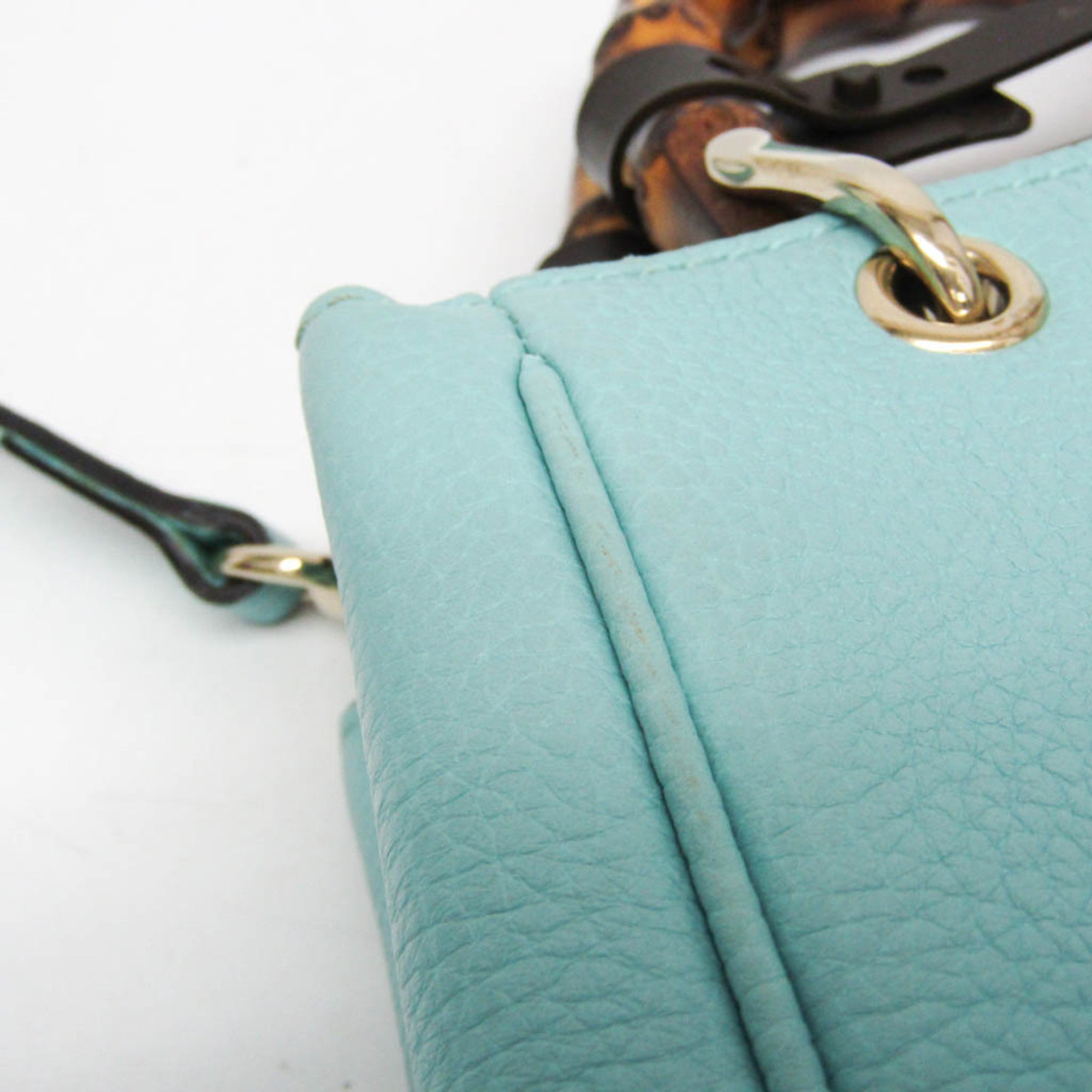 Gucci Bamboo Shopper Tote Leather Blue Leather Tote Bag Bag (Pre-Owned)