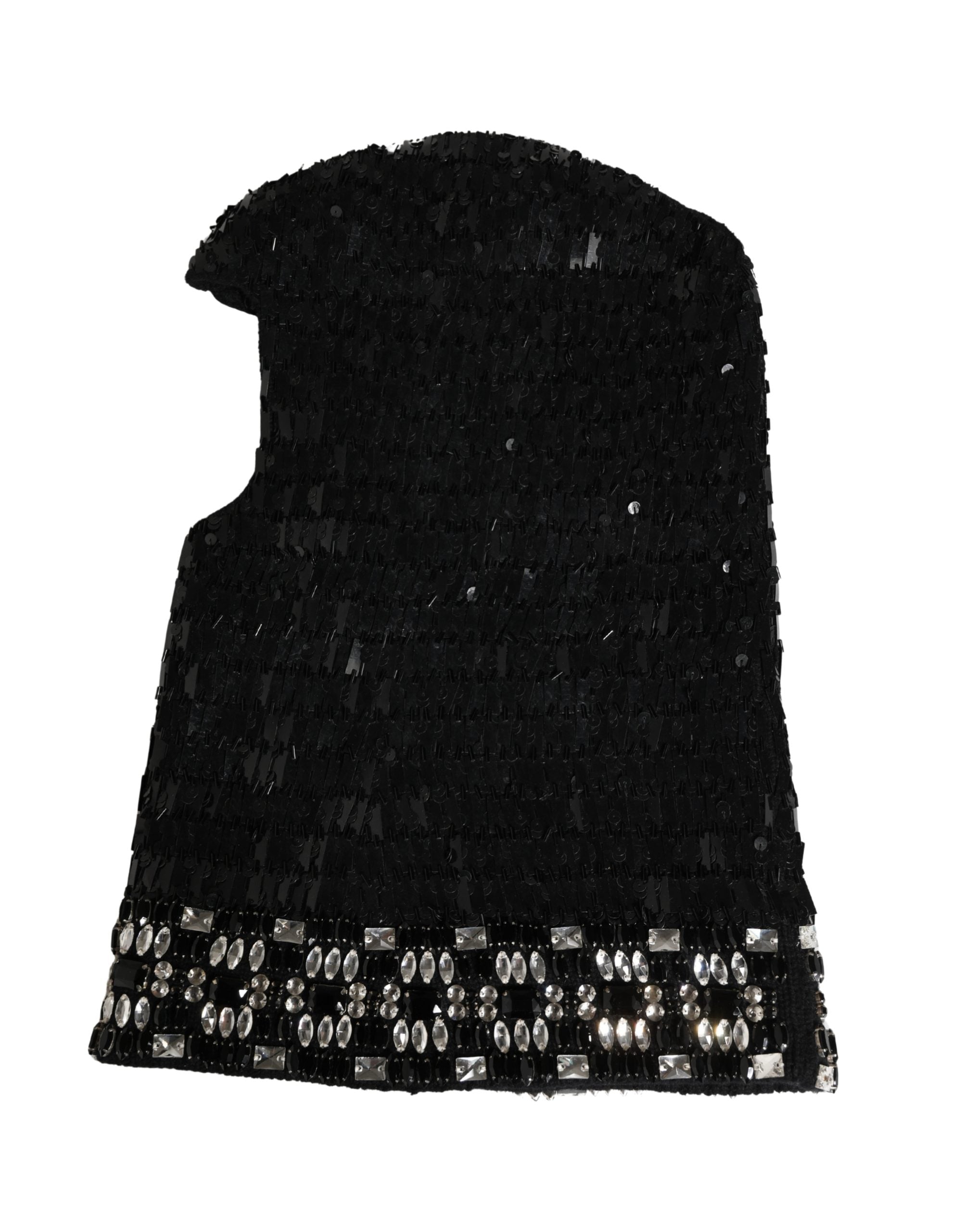 Dolce & Gabbana Black Wool Crystal Embellished Balaclava Women's Hat