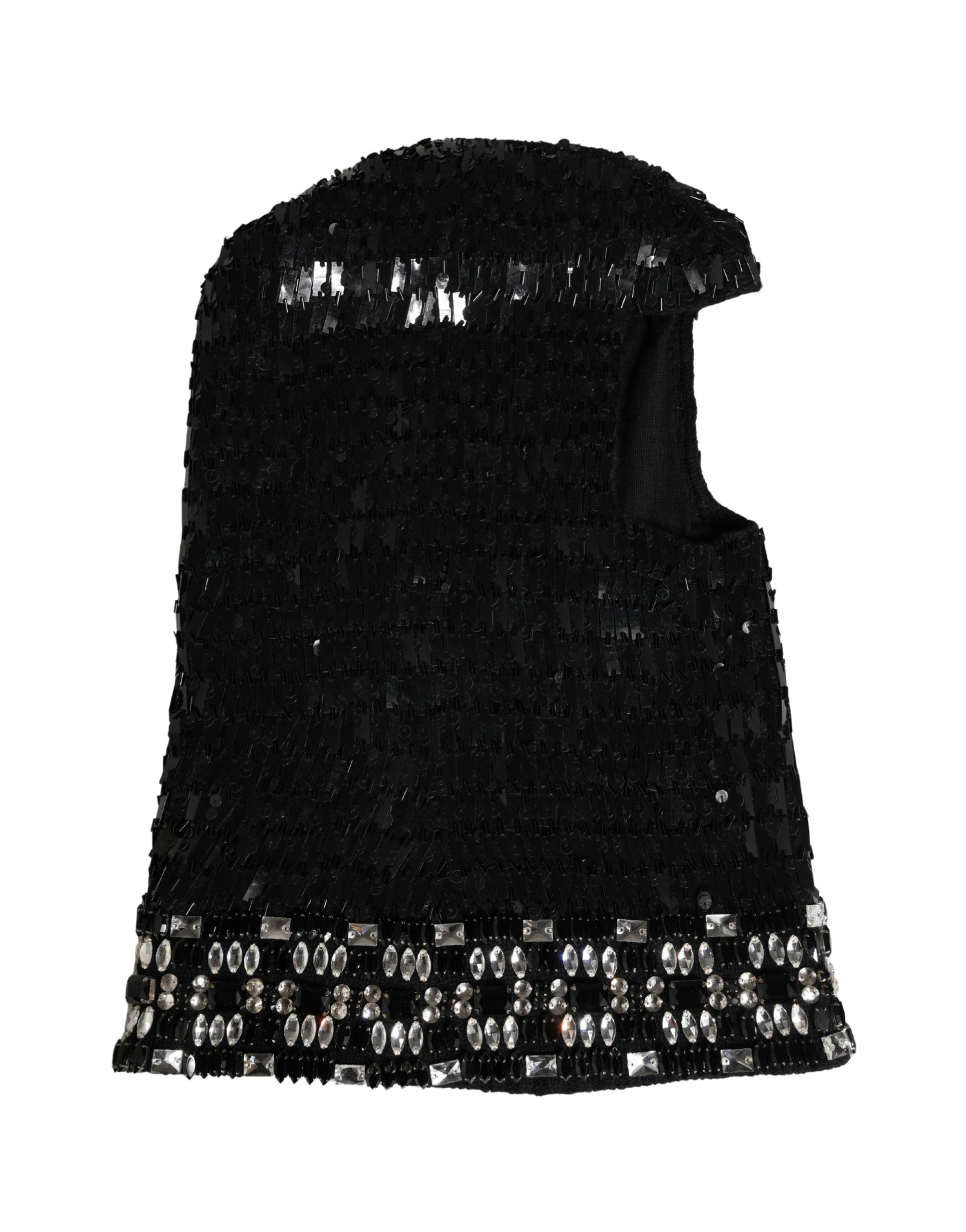 Dolce & Gabbana Black Wool Crystal Embellished Balaclava Women's Hat