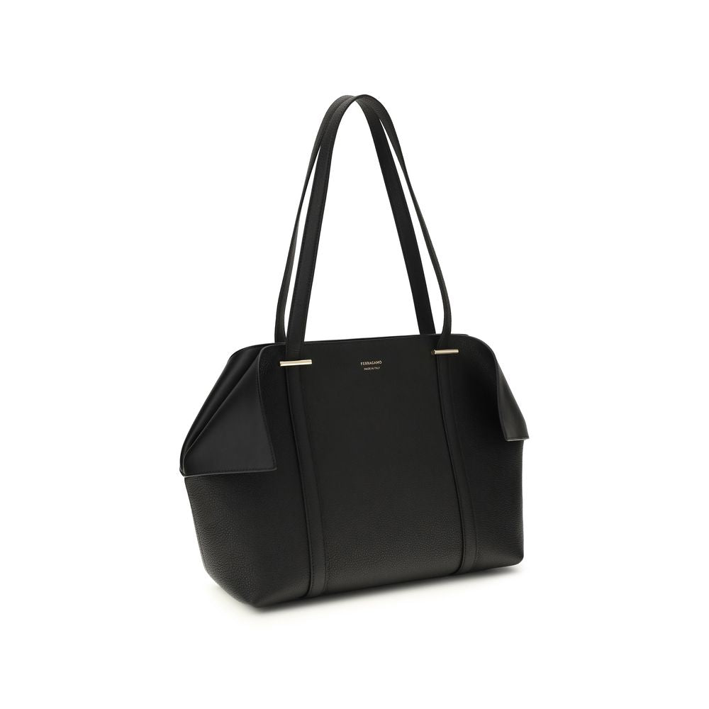 Ferragamo Black Calf Leather Bos Taurus Shoulder Women's Bag