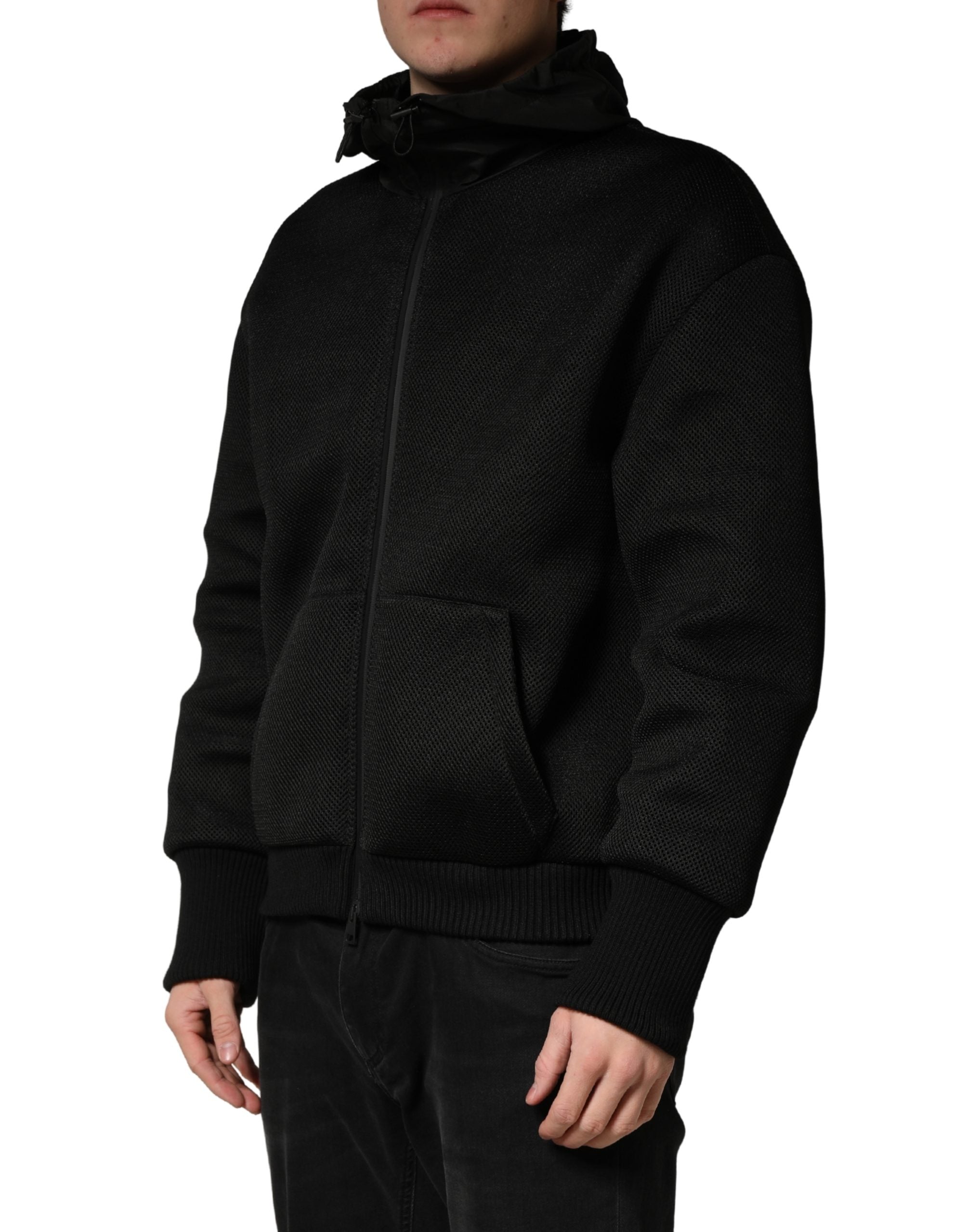 Dolce & Gabbana Men Black Hooded Full Zip Bomber Men's Jacket