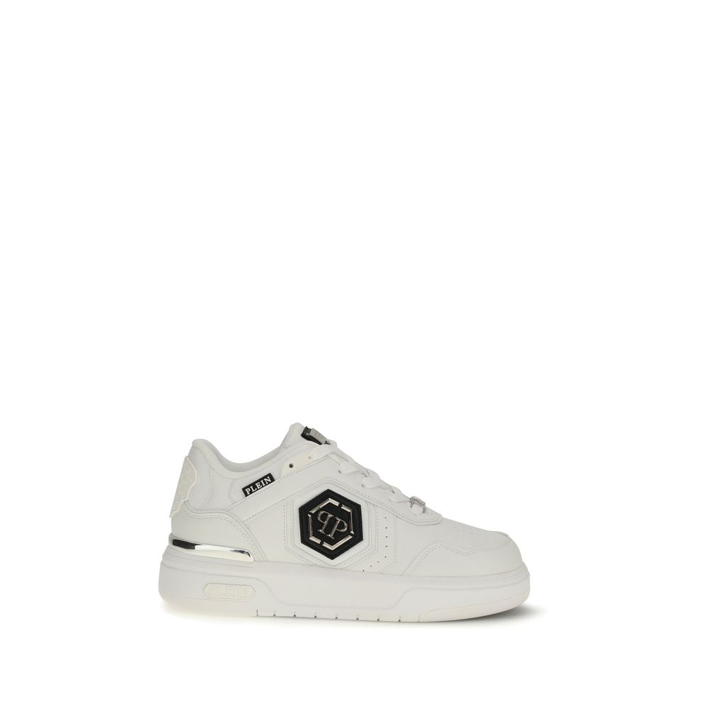 Philipp Plein White Calf Leather Bos Taurus Athletic Men's Sneakers