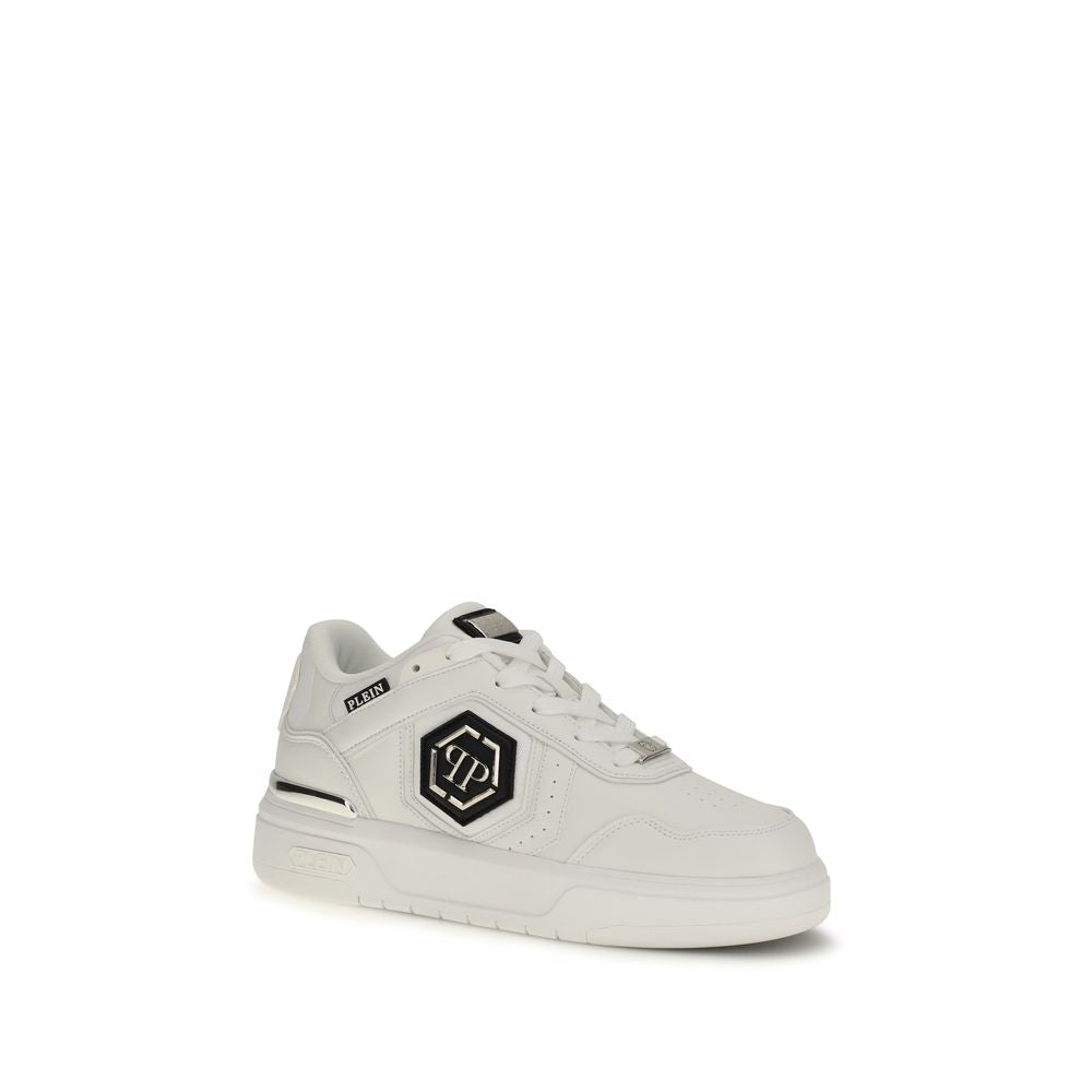 Philipp Plein White Calf Leather Bos Taurus Athletic Men's Sneakers