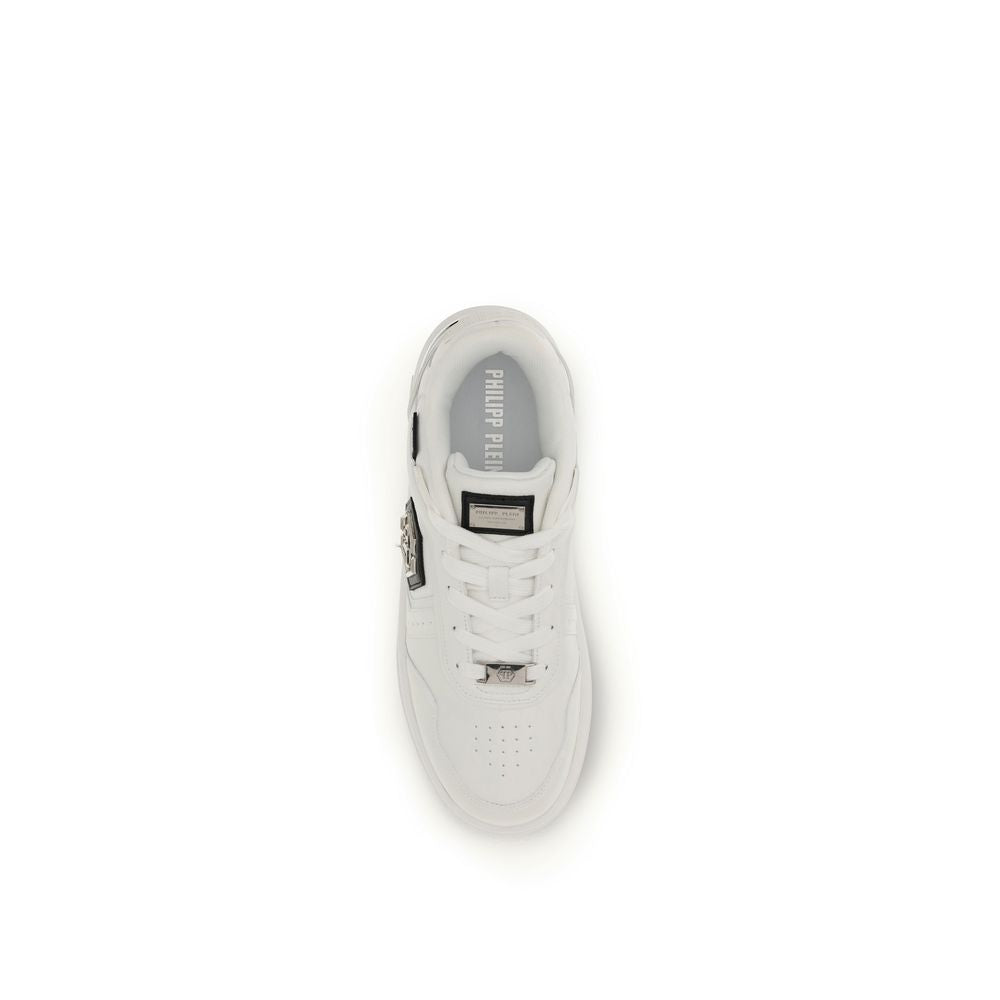 Philipp Plein White Calf Leather Bos Taurus Athletic Men's Sneakers