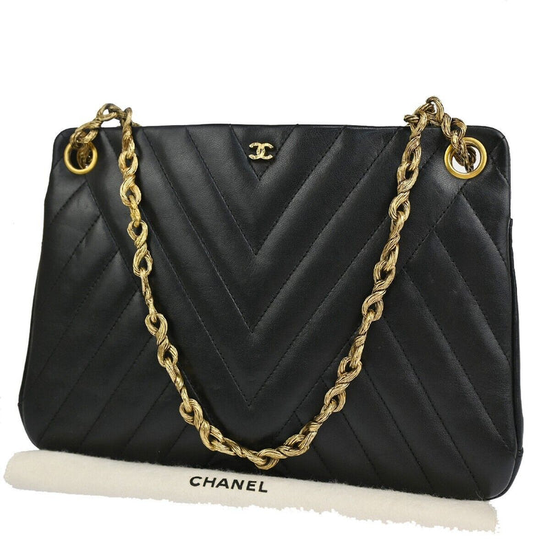 Chanel V-Stich Black Leather Handbag (Pre-Owned)