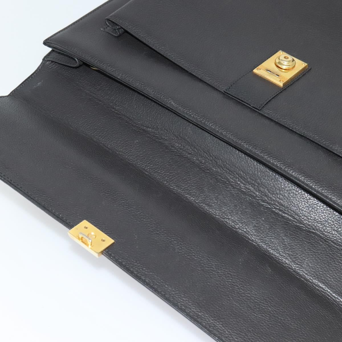 Versace Vintage Leather Black Leather Briefcase Bag (Pre-Owned)