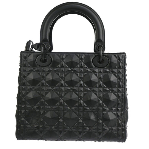 Dior Lady Dior Black Leather Handbag (Pre-Owned)