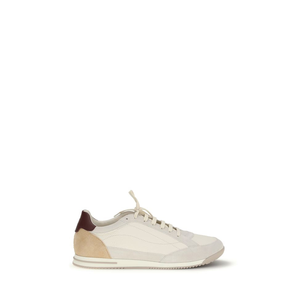 Brunello Cucinelli Beige Calf Leather Bos Taurus Men's Sneakers