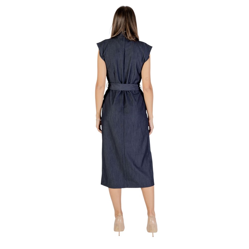 ICHI Blue Polyester Long Women's Dress