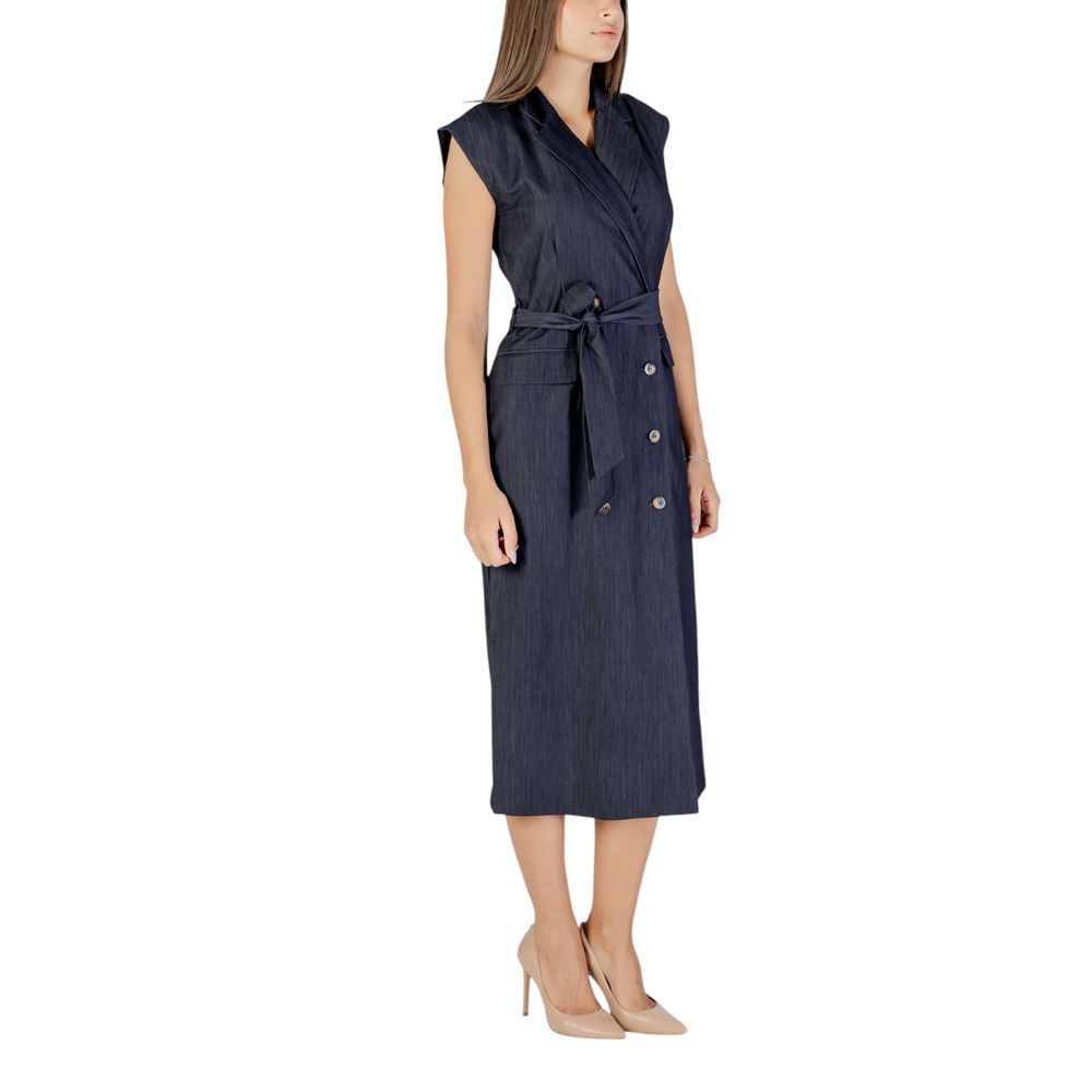 ICHI Blue Polyester Long Women's Dress