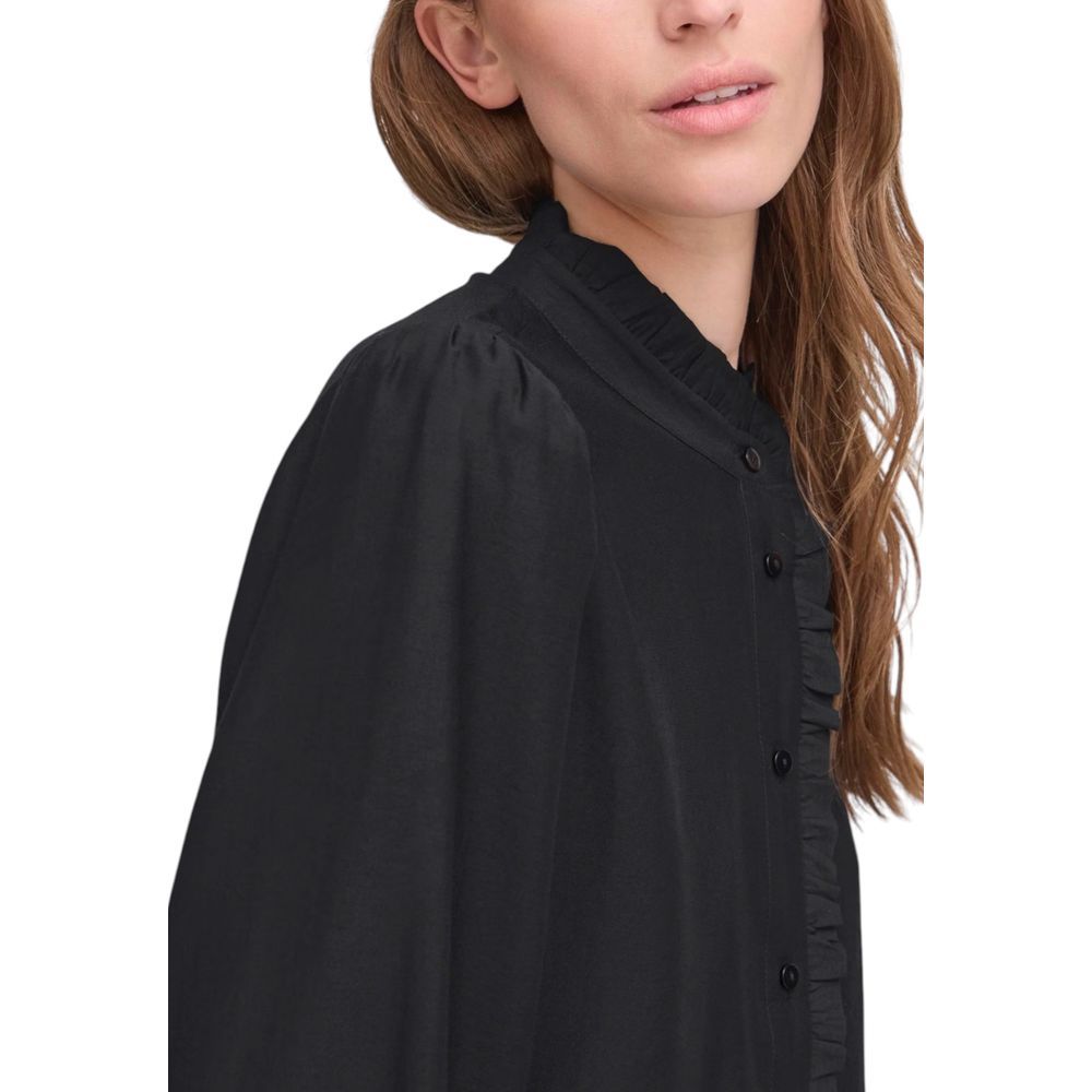ICHI Black Viscose Women's Blouse