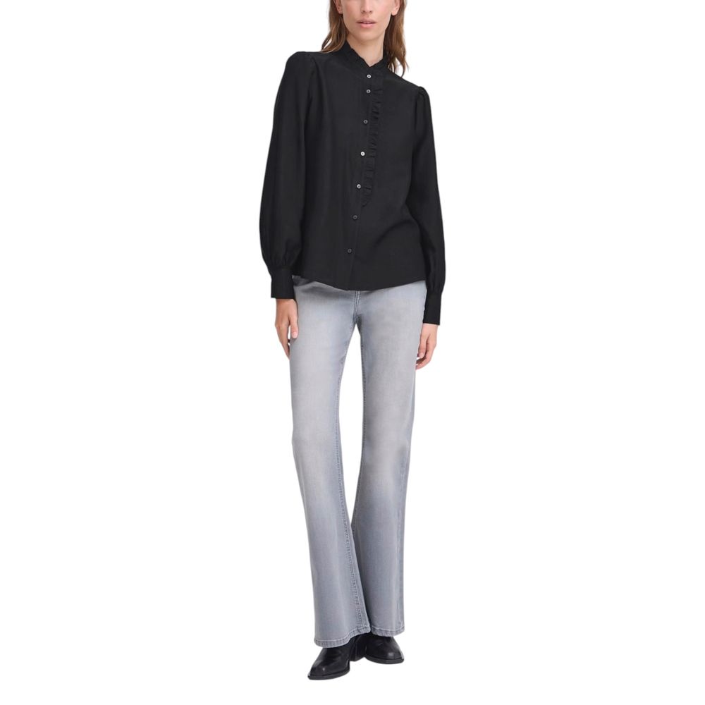 ICHI Black Viscose Women's Blouse