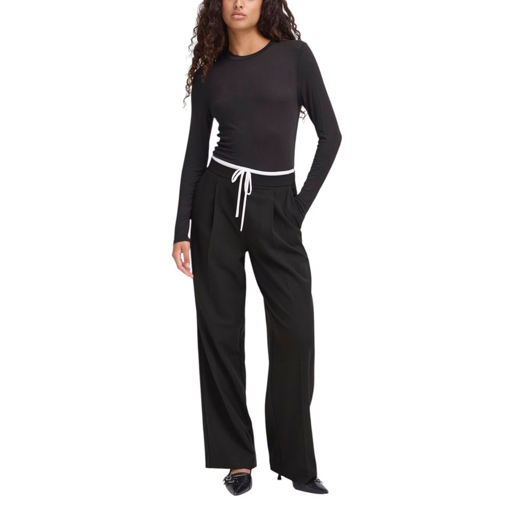 ICHI Black Polyester Women's Pants