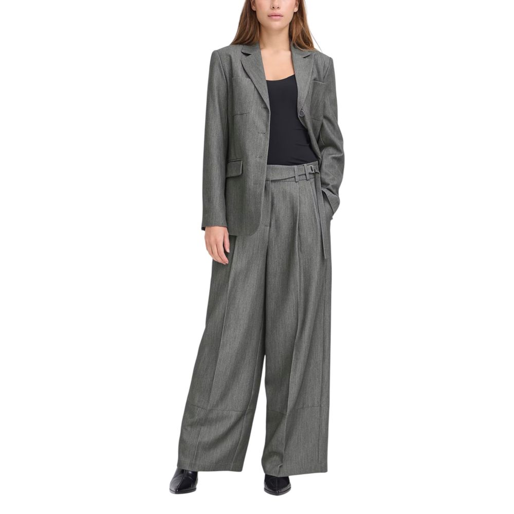ICHI Gray Polyester Casual Women's Pants