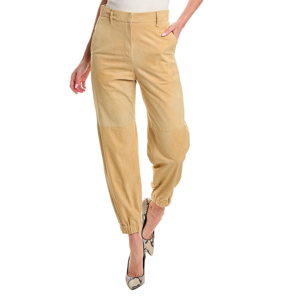 Brunello Cucinelli Beige Leather Women's Pants