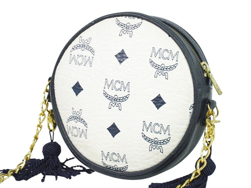 MCM Visetos White Leather Shoulder Bag (Pre-Owned)