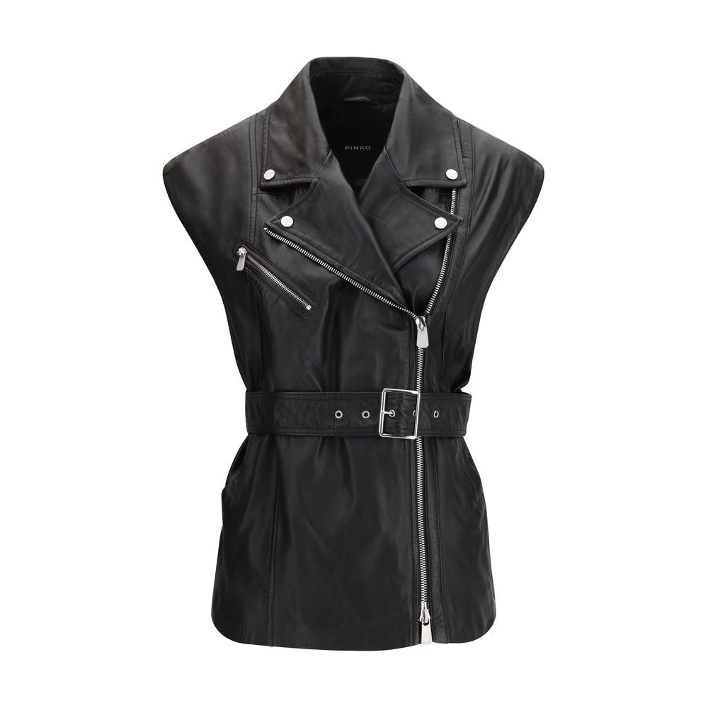 PINKO Black Goatskin Sleeveless Women's Jacket