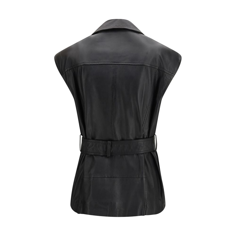 PINKO Black Goatskin Sleeveless Women's Jacket