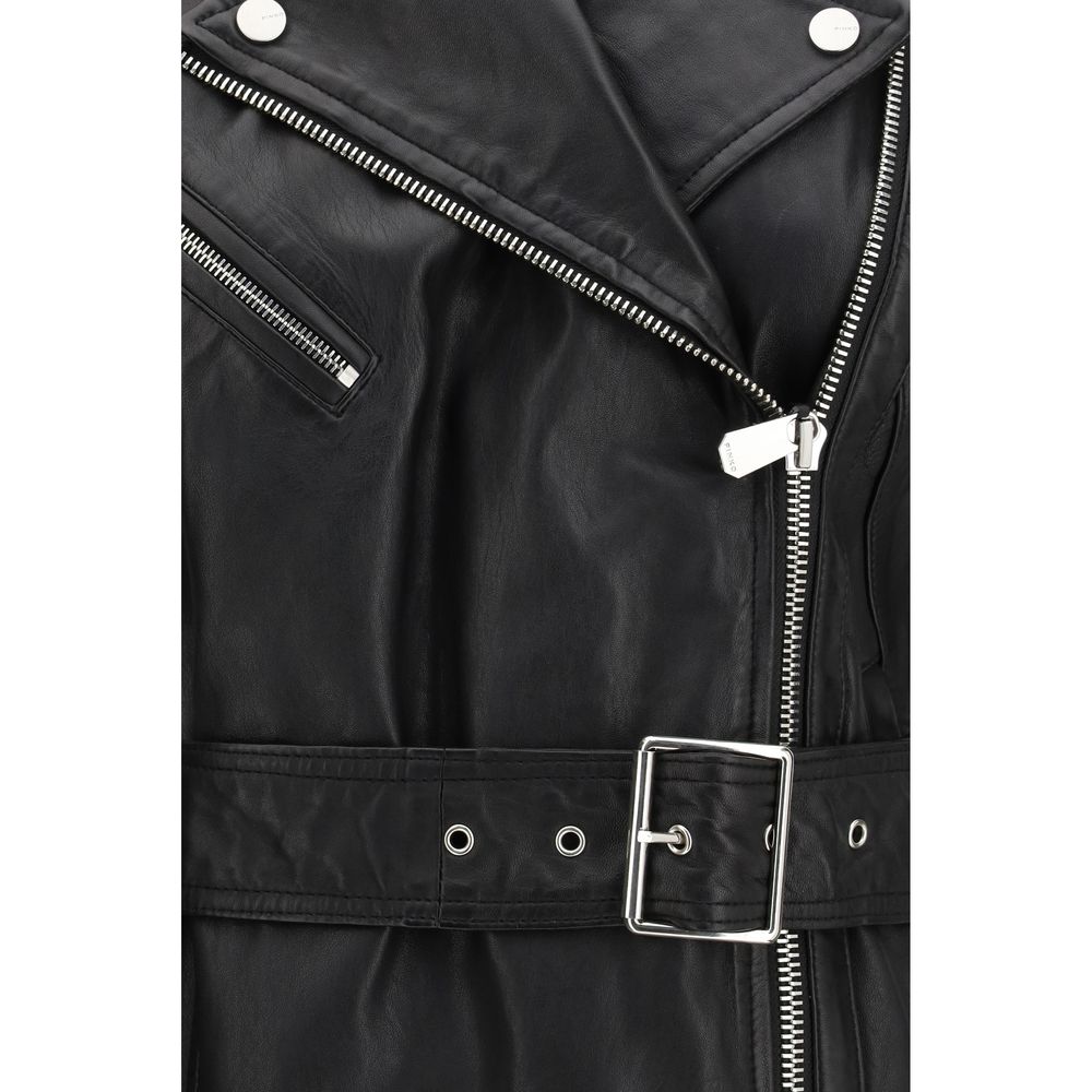 PINKO Black Goatskin Sleeveless Women's Jacket