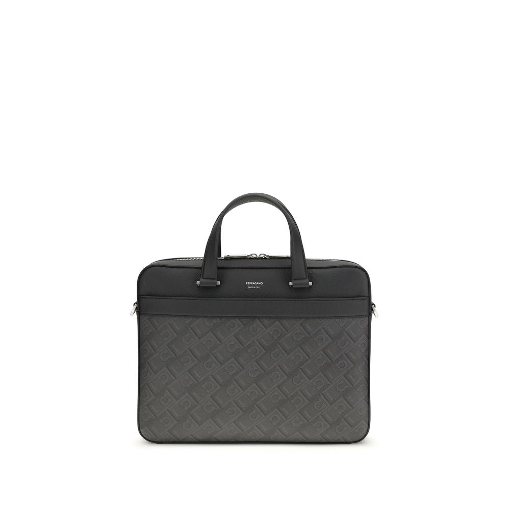 Ferragamo Gray Calf Leather Bos Taurus Men's Briefcase
