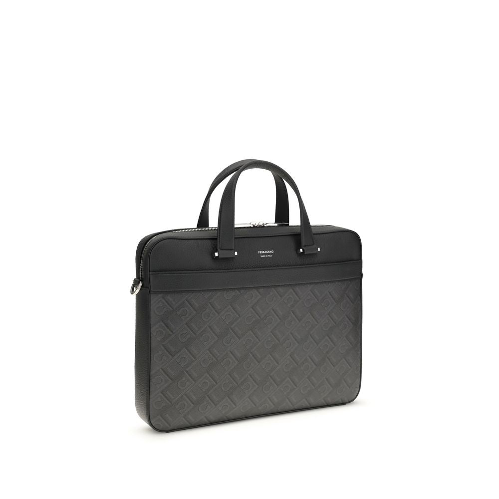 Ferragamo Gray Calf Leather Bos Taurus Men's Briefcase