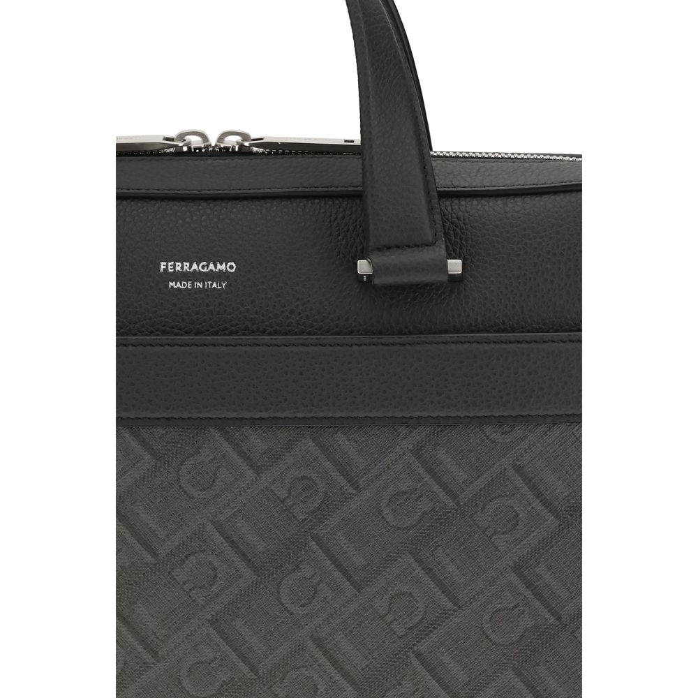 Ferragamo Gray Calf Leather Bos Taurus Men's Briefcase
