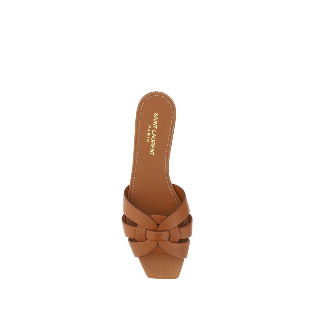Saint Laurent Brown Calf Leather Bos Taurus Flat Women's Sandals