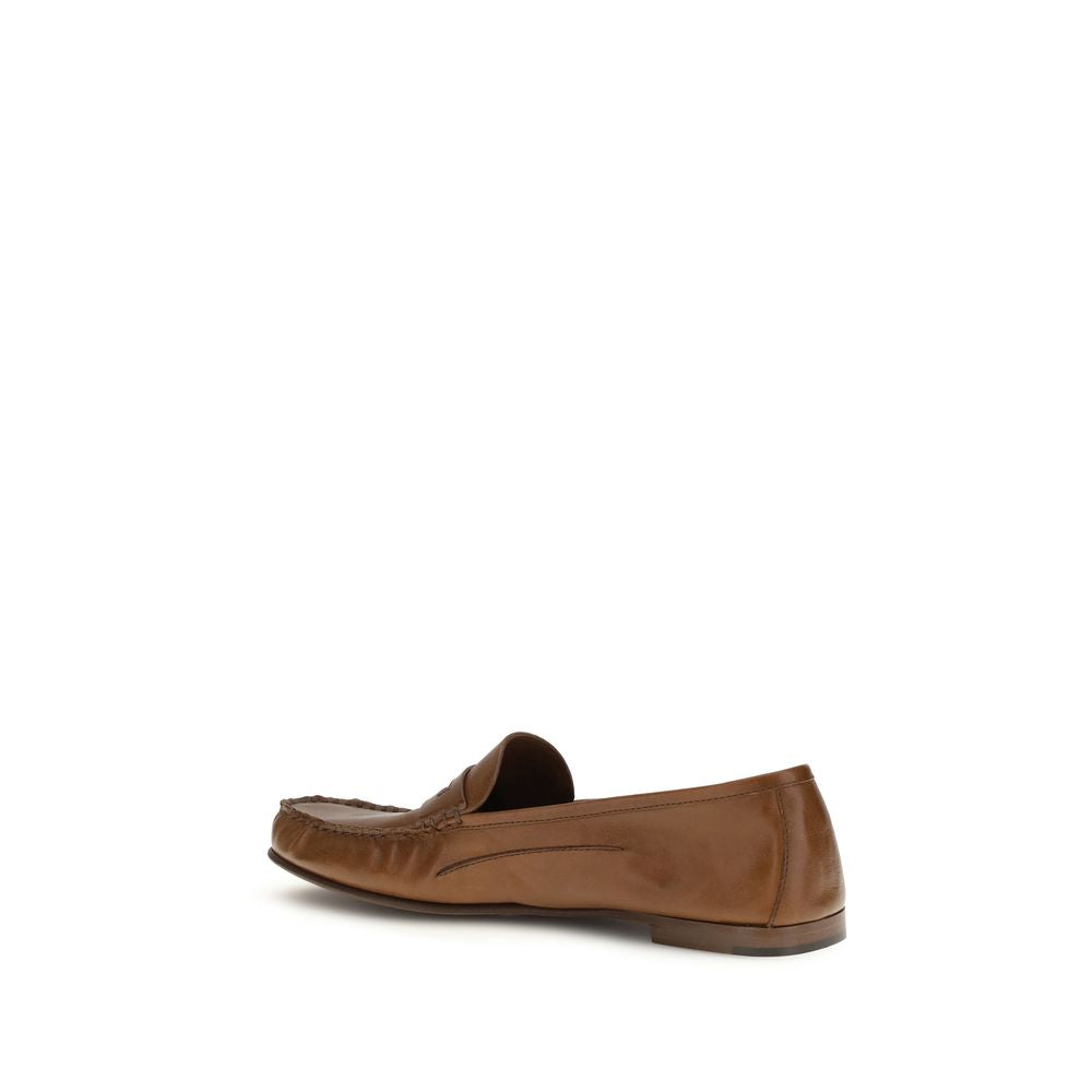 Versace Brown Calf Leather Bos Taurus Slip-On Men's Loafers