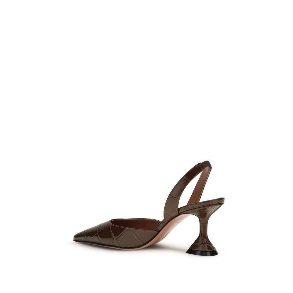 Amina Muaddi Brown Calf Leather Bos Taurus Platform Women's Pumps