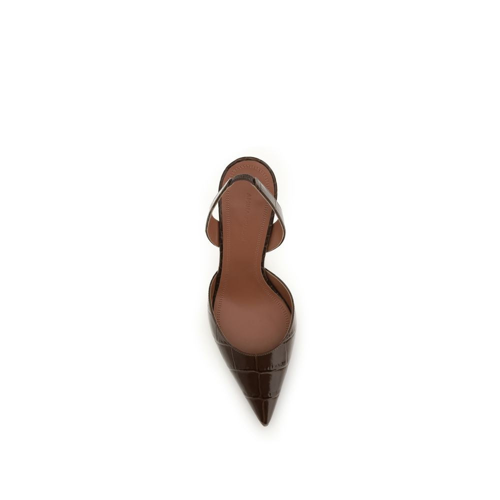 Amina Muaddi Brown Calf Leather Bos Taurus Platform Women's Pumps