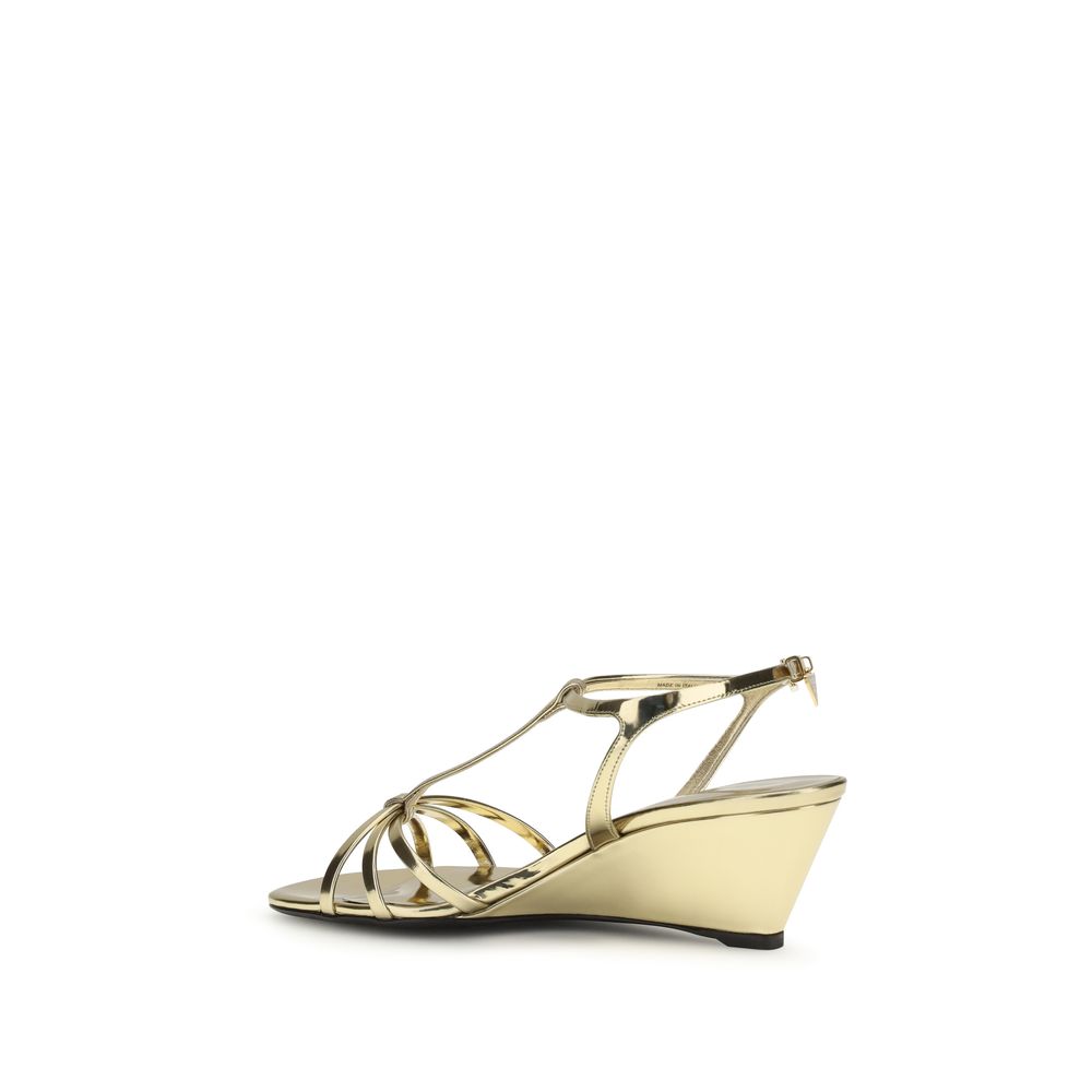 Prada Gold Calf Leather Bos Taurus Wedge Women's Sandals