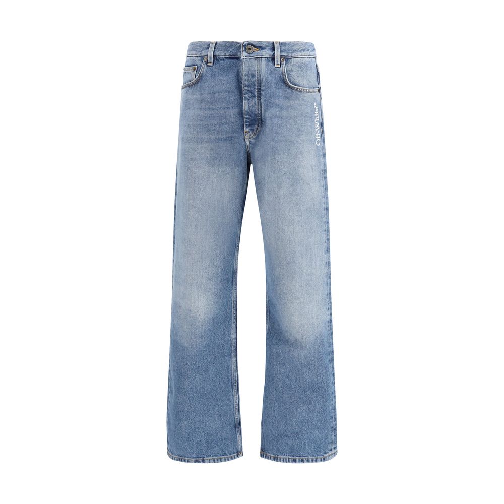 Off-White Blue Cotton Relaxed Fit Men's Jeans