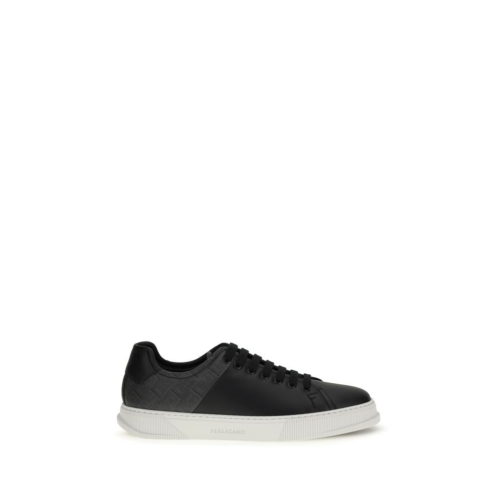 Ferragamo Black Calf Leather Bos Taurus Low Top Men's Sneakers