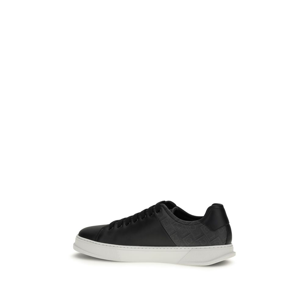Ferragamo Black Calf Leather Bos Taurus Low Top Men's Sneakers