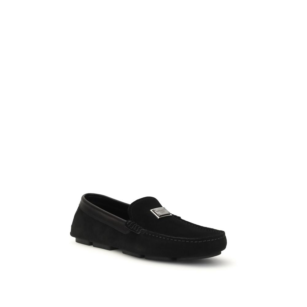 Dolce & Gabbana Black Calf Leather Bos Taurus Slip-On Men's Loafers