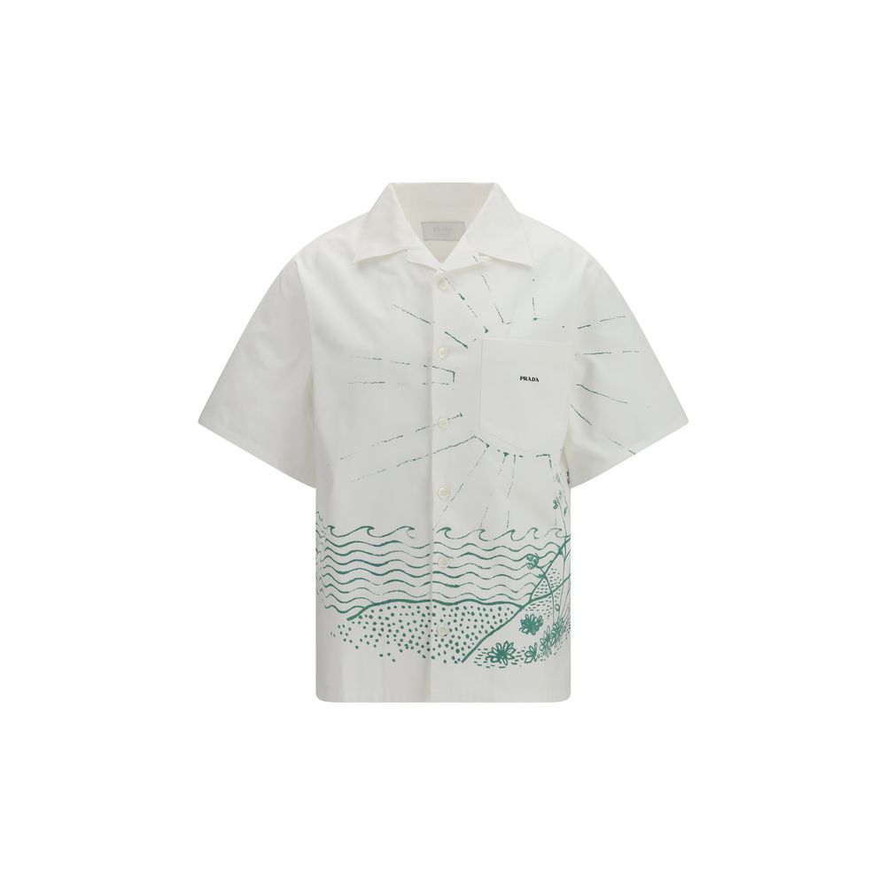 Prada White Cotton Pattern Men's Shirt