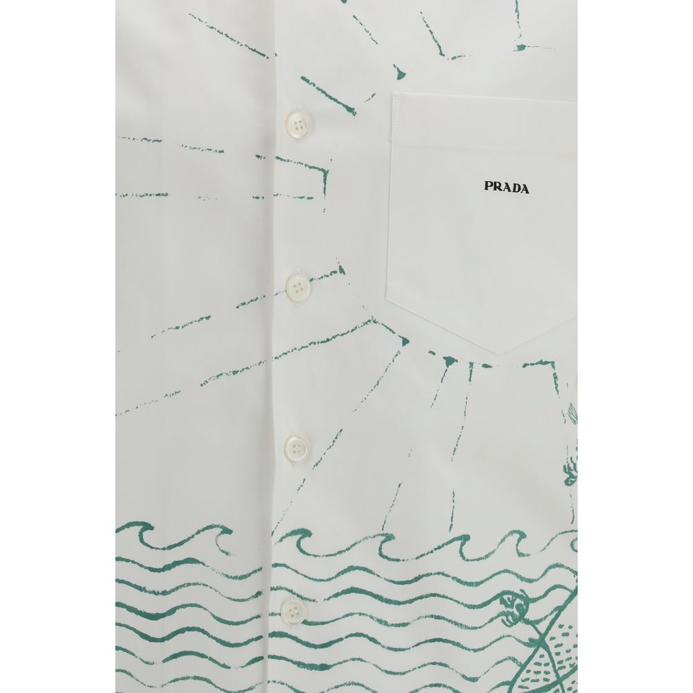Prada White Cotton Pattern Men's Shirt