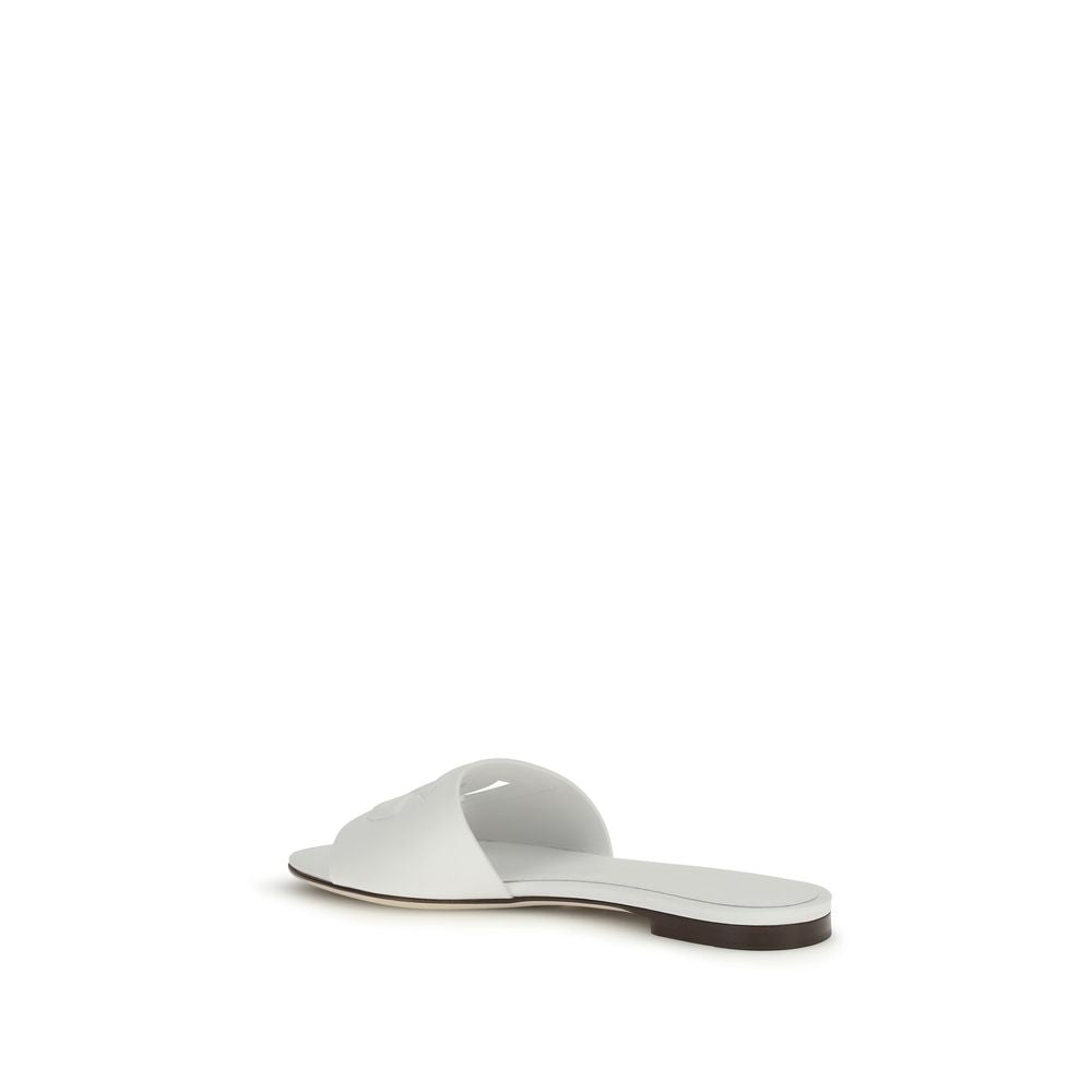Dolce & Gabbana White Calf Leather Bos Taurus Flat Women's Sandals