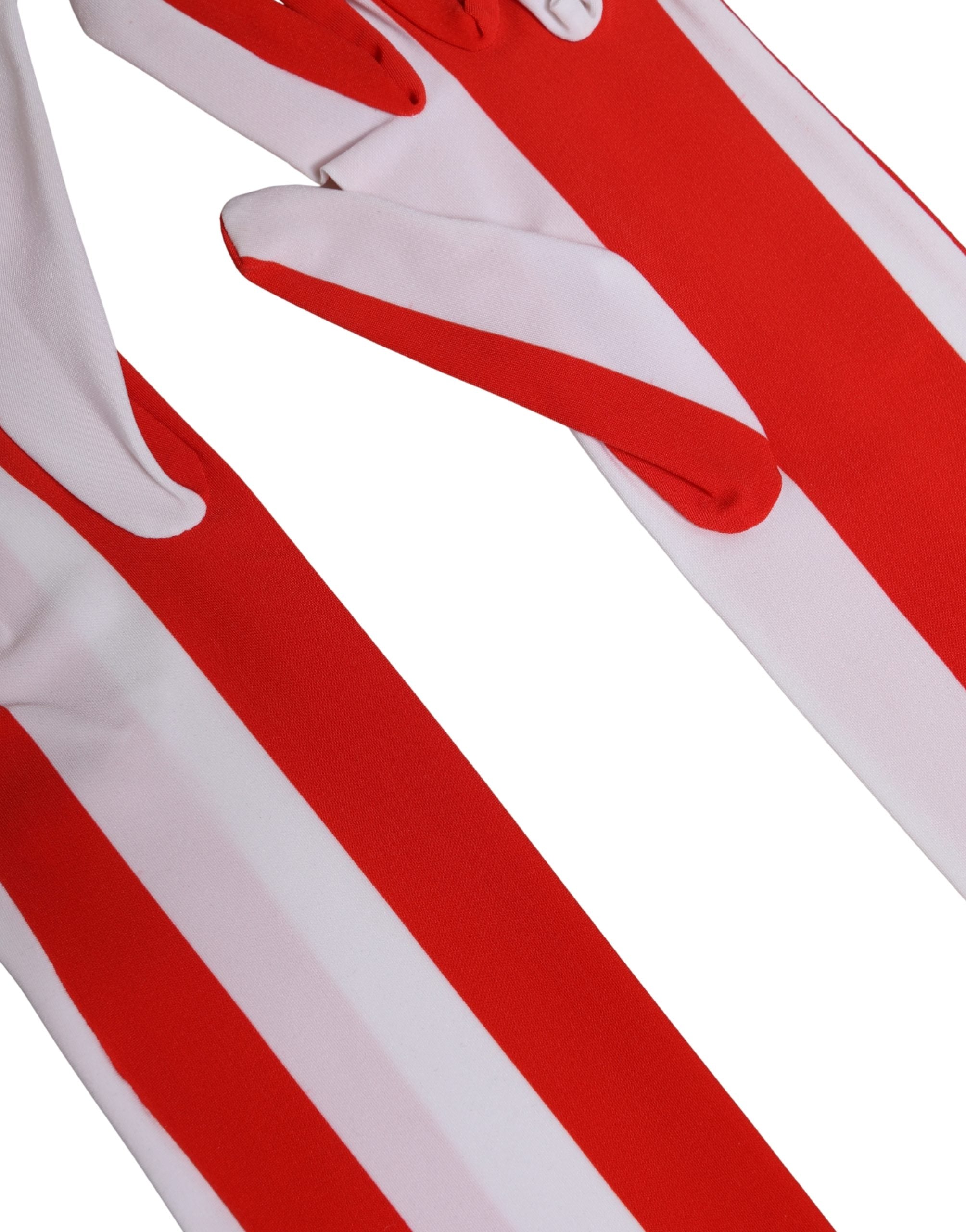 Dolce & Gabbana Red White Stripes Nylon Elbow Length Women Women's Gloves