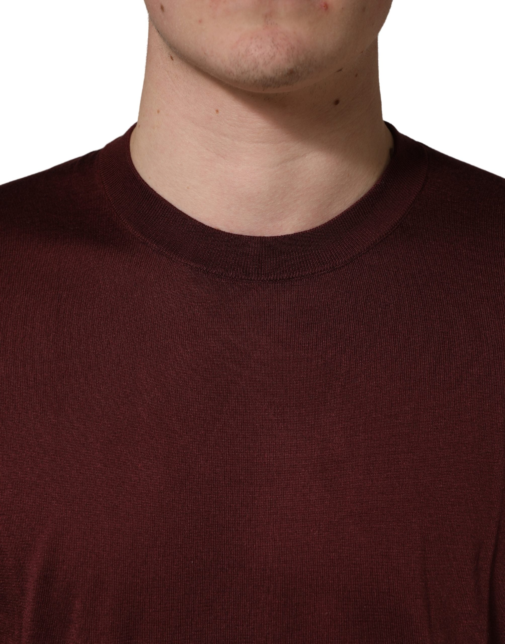 Dolce & Gabbana Maroon Silk Men Crew Neck Pullover Men's Sweater