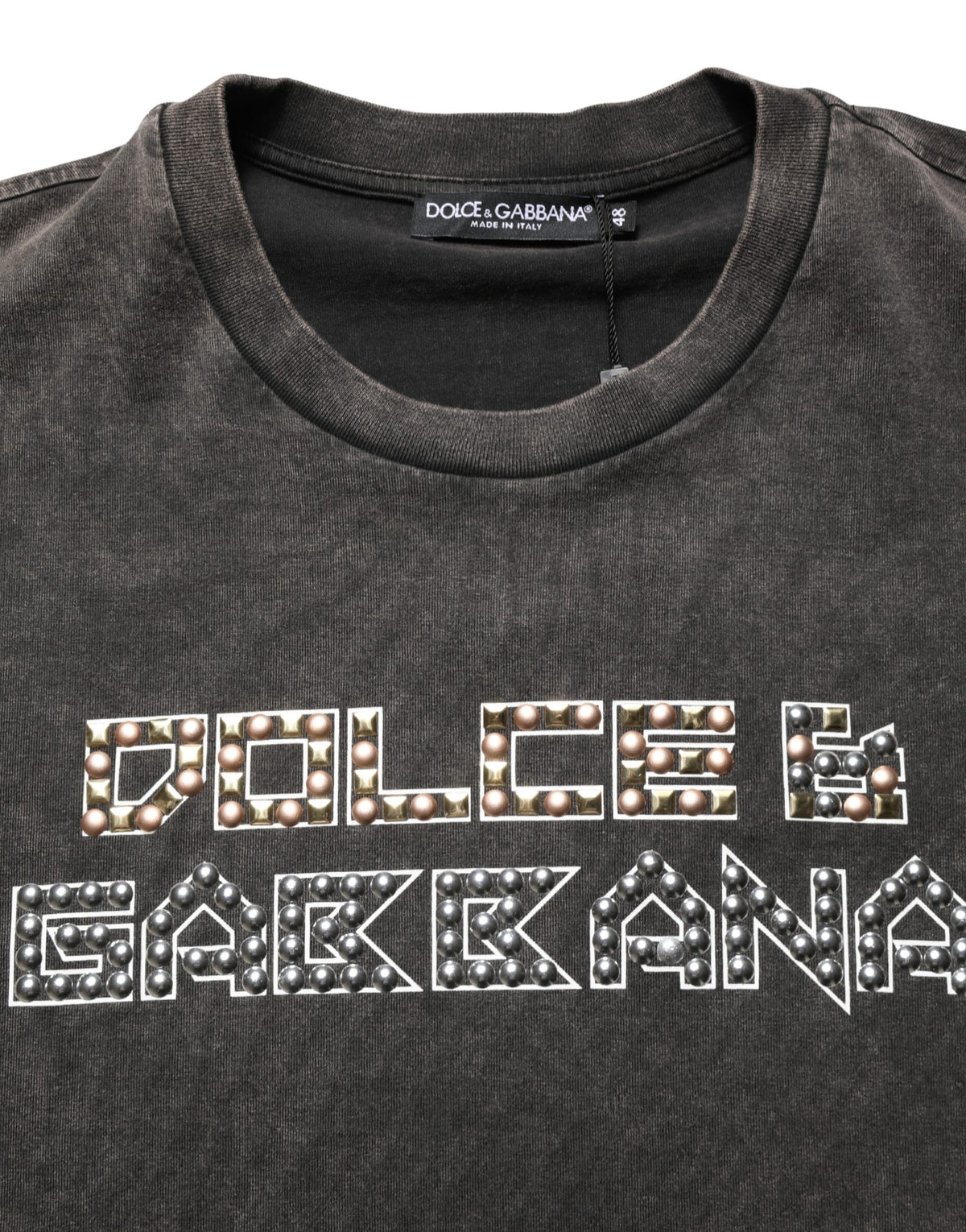 Dolce & Gabbana Gray Logo Embellished Men Crew Neck Men's T-shirt