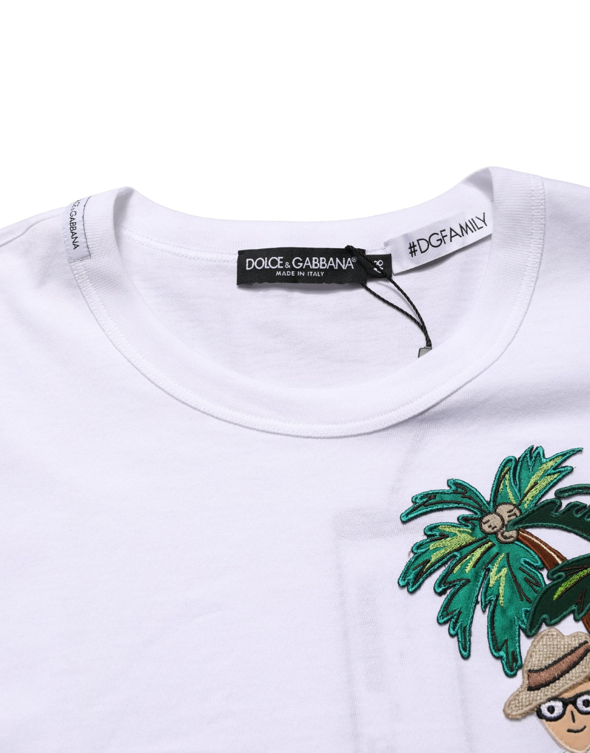 Dolce & Gabbana White Palm Embroidered Men Crew Neck Men's T-shirt