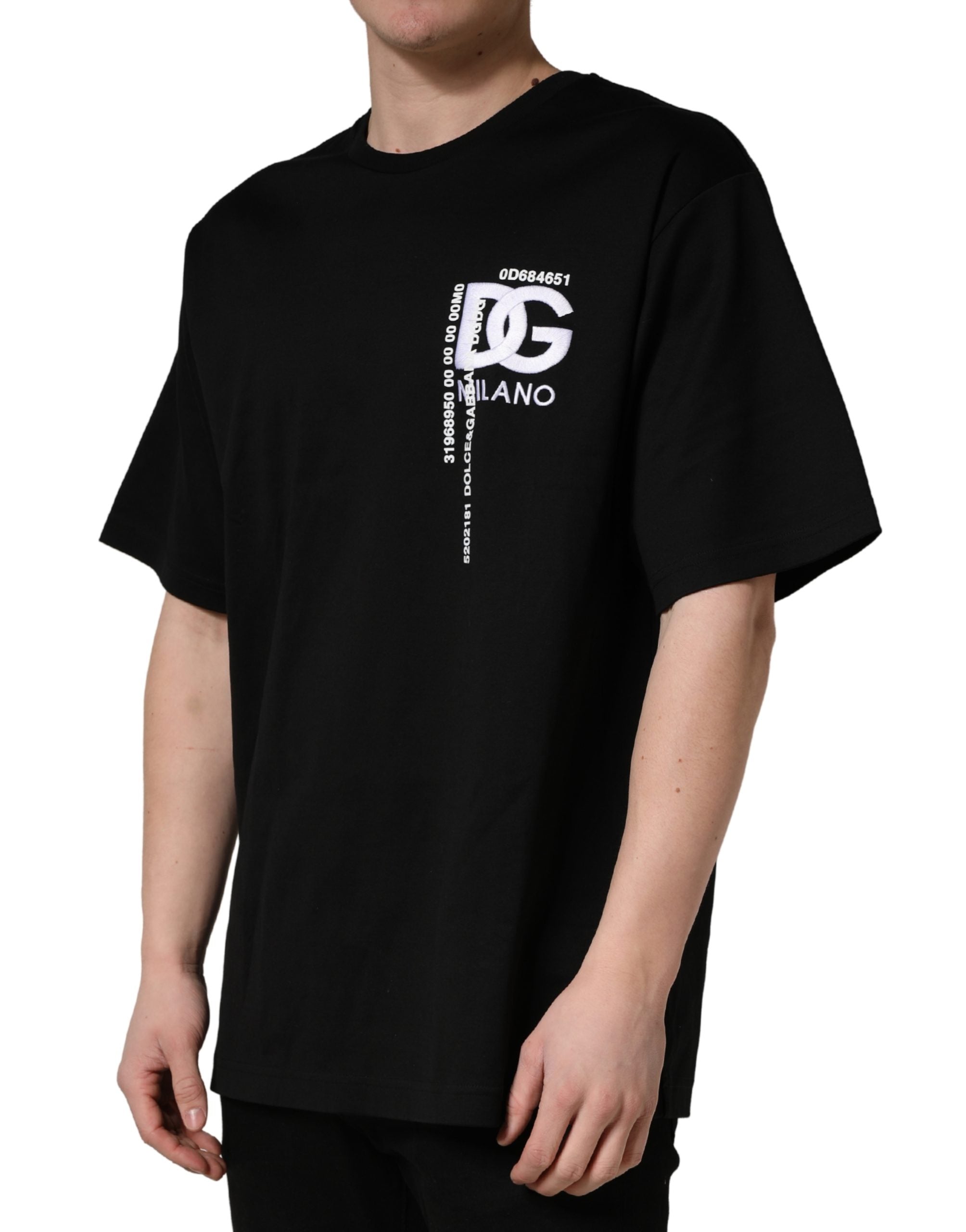 Dolce & Gabbana Black Logo Embroidered Men Crew Neck Men's T-shirt