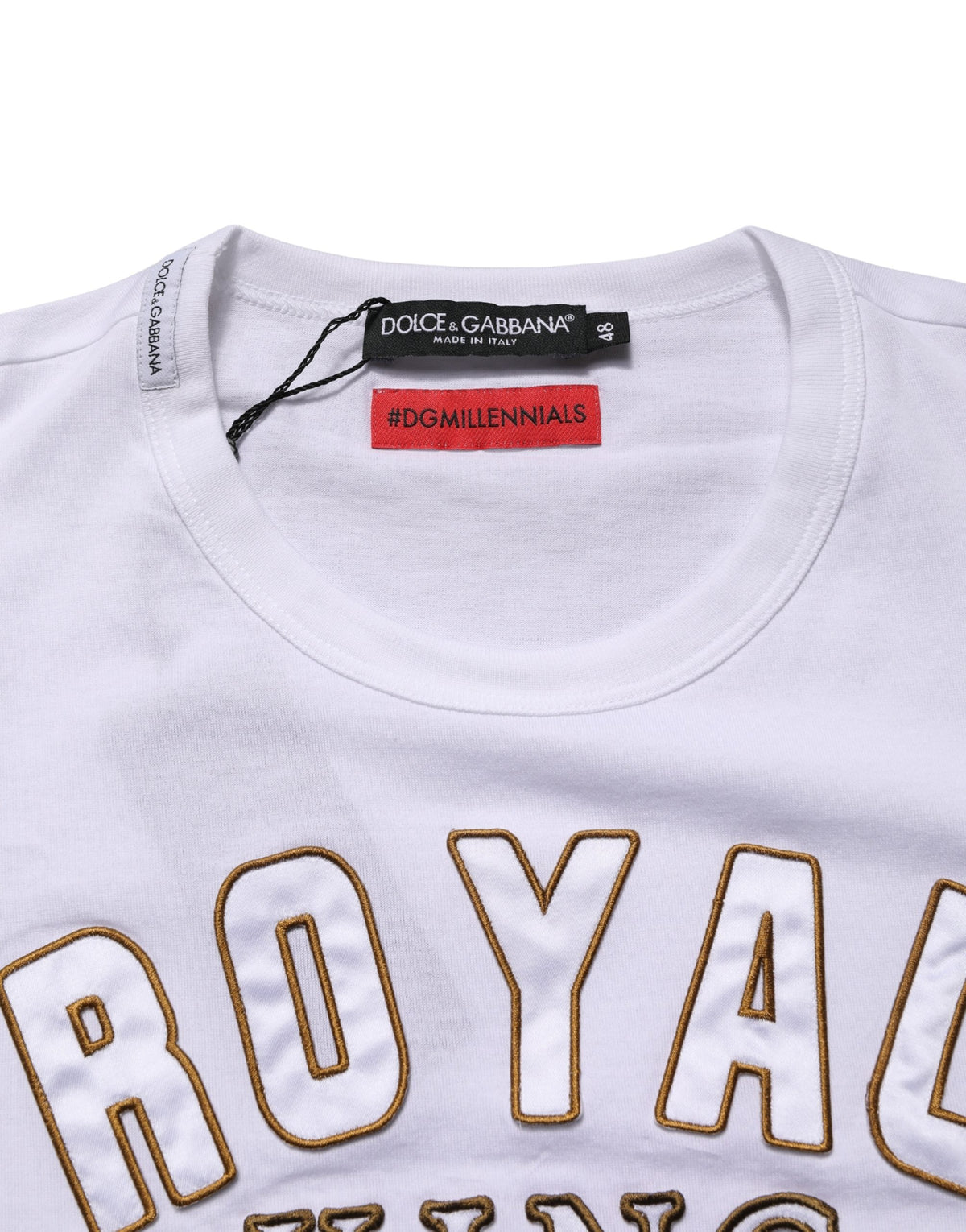 Dolce & Gabbana White DG King Royal Crew Neck Cotton  Men's T-shirt (Pre-Owned)