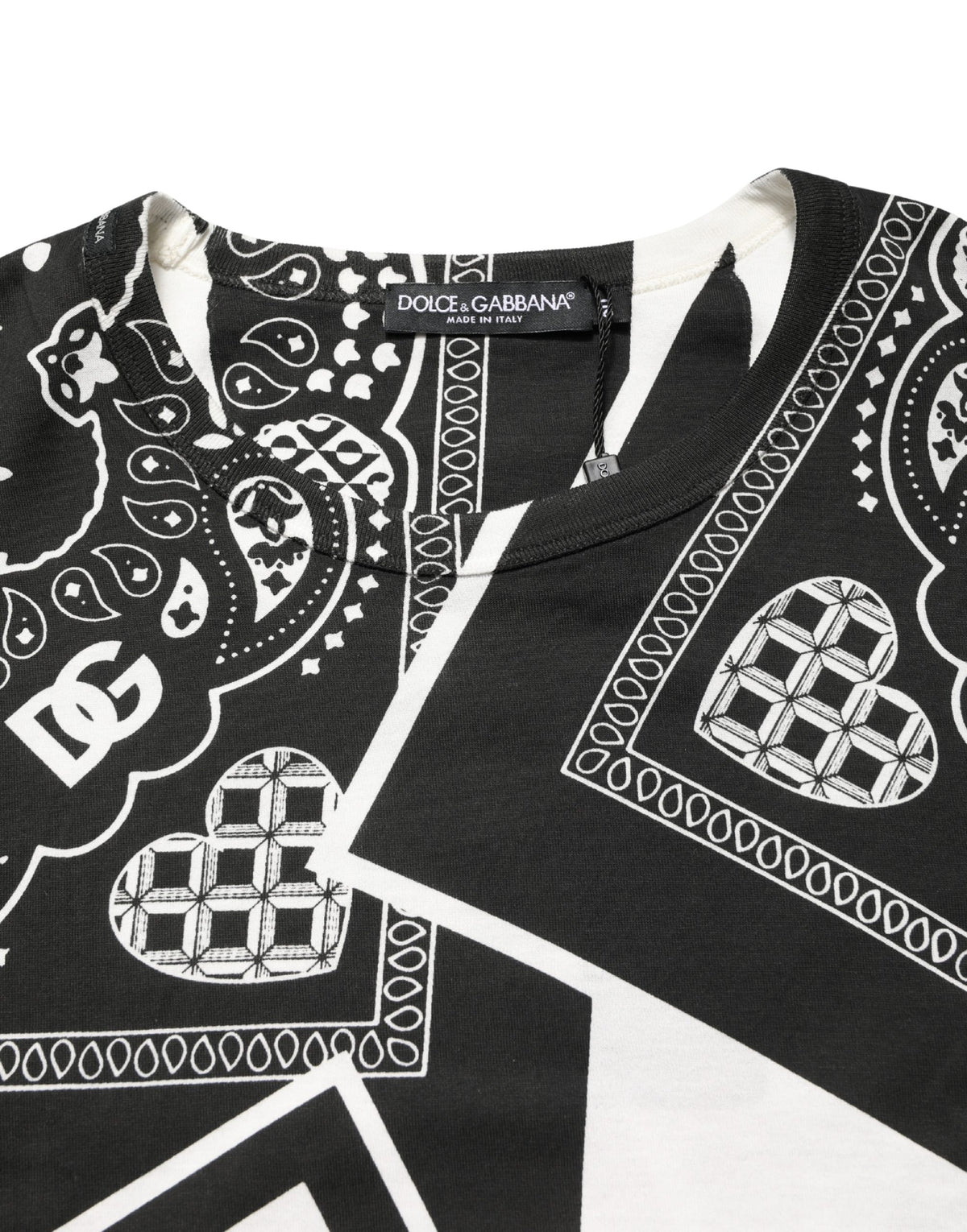 Dolce & Gabbana Black White Bandana Cotton Crew Neck  Men's T-shirt