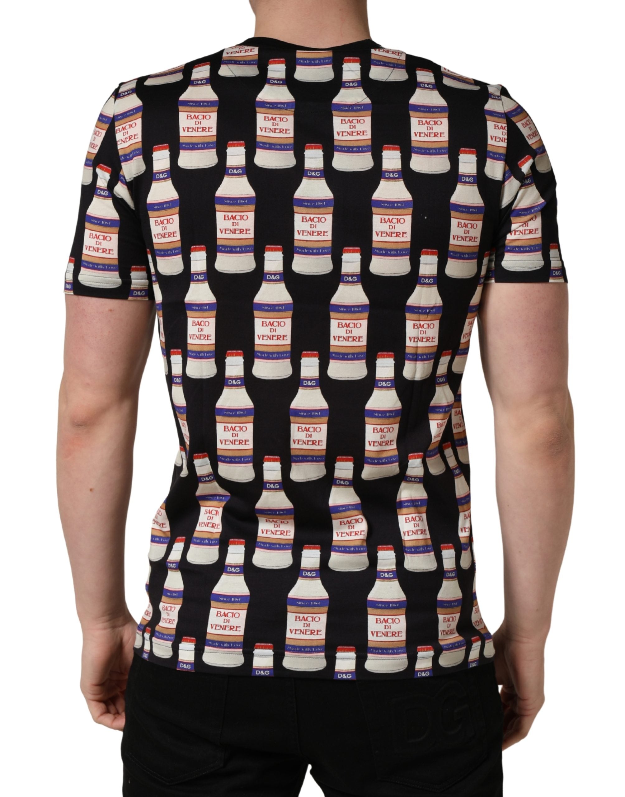 Dolce & Gabbana Black Bottle Print Cotton Crew Neck  Men's T-shirt