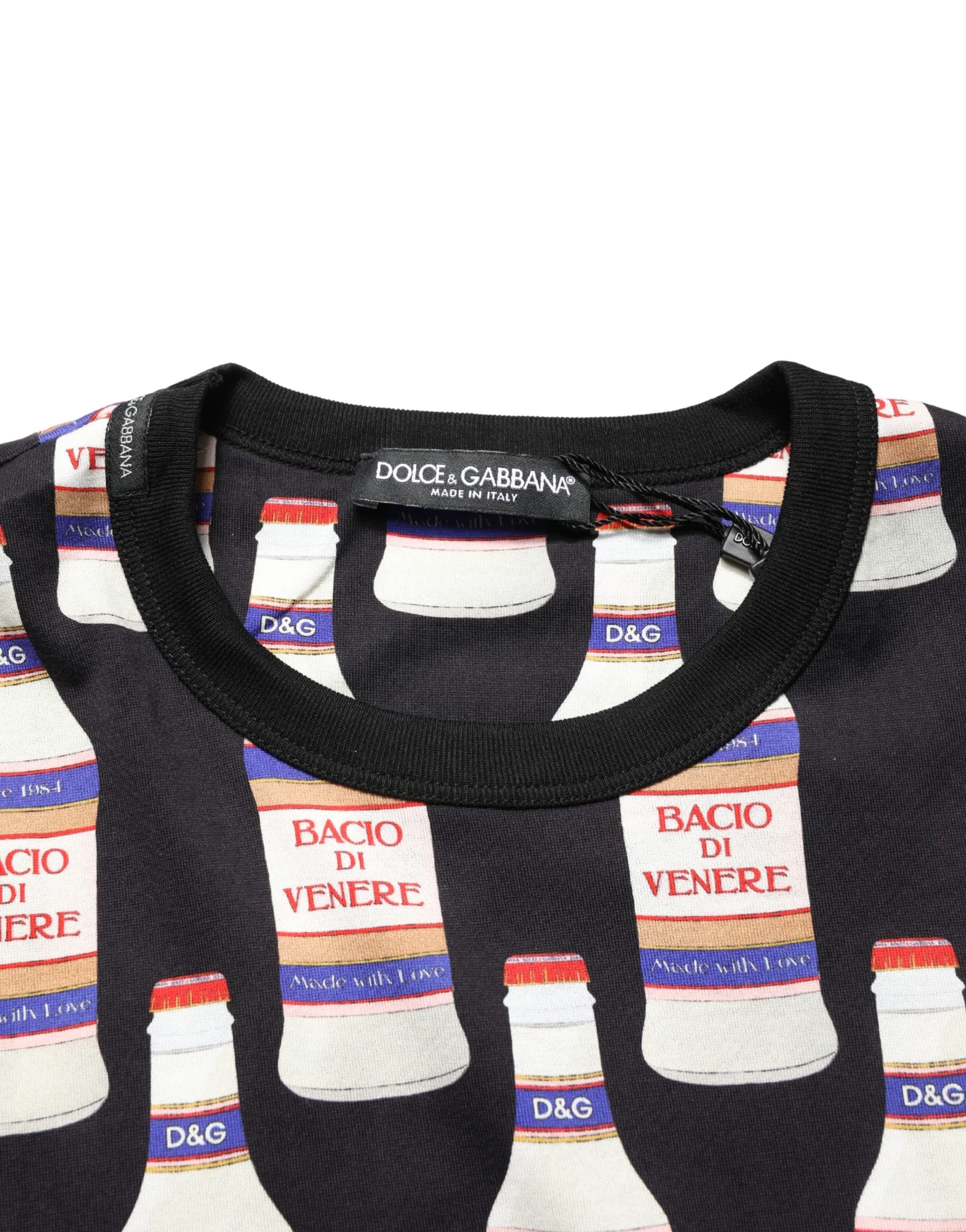 Dolce & Gabbana Black Bottle Print Cotton Crew Neck  Men's T-shirt