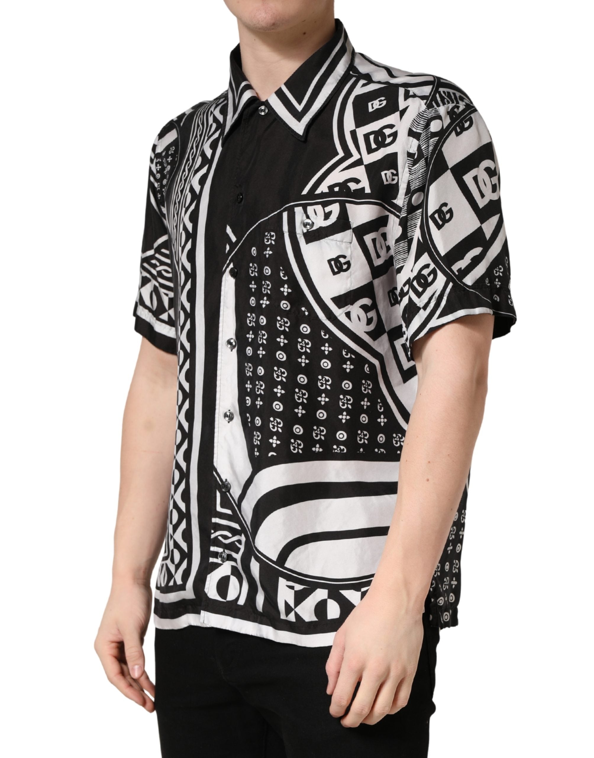 Dolce & Gabbana Black White Bandana Print Collared Men's Shirt (Pre-Owned)